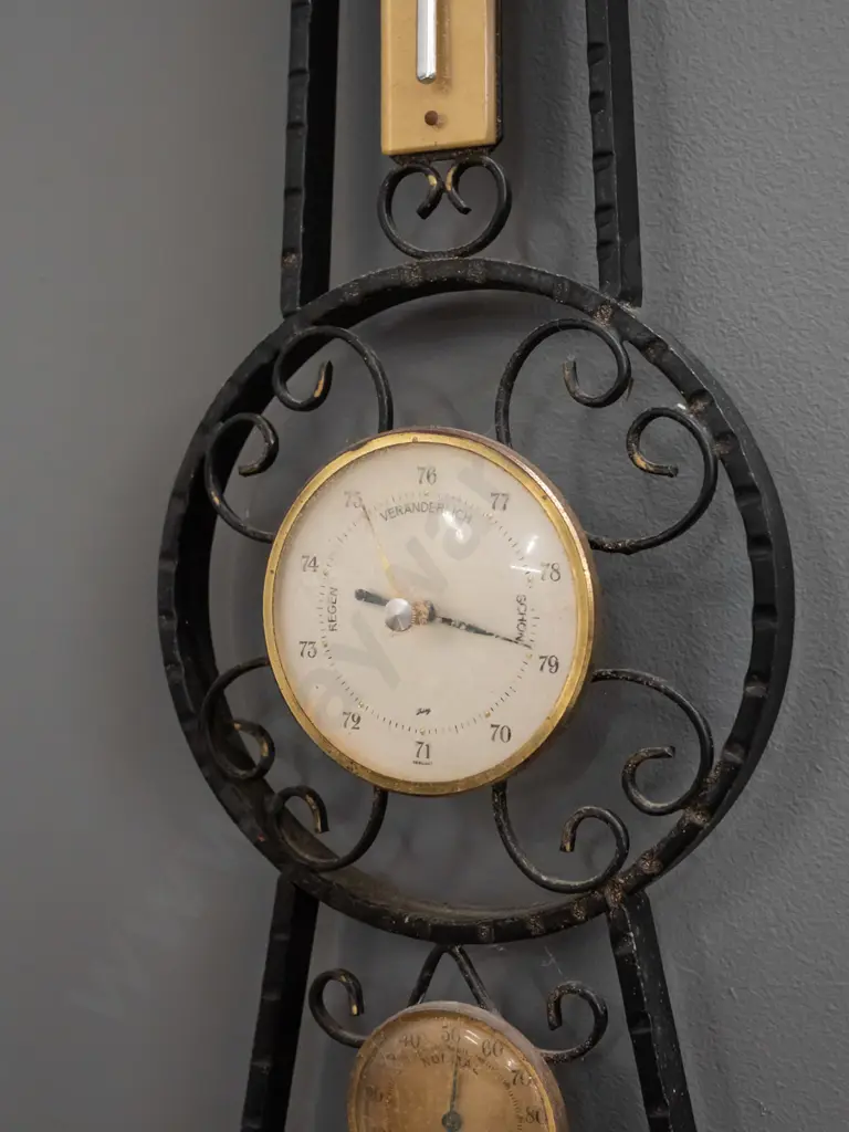 Veranderlich retro wrought iron wall barometer-thermometer-hygrometer - needs cleaning H-640 W-160 Image 1++