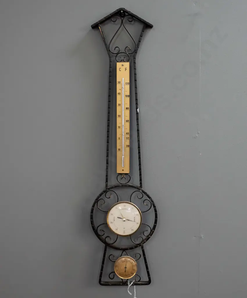 Veranderlich retro wrought iron wall barometer-thermometer-hygrometer - needs cleaning H-640 W-160 Image 1++