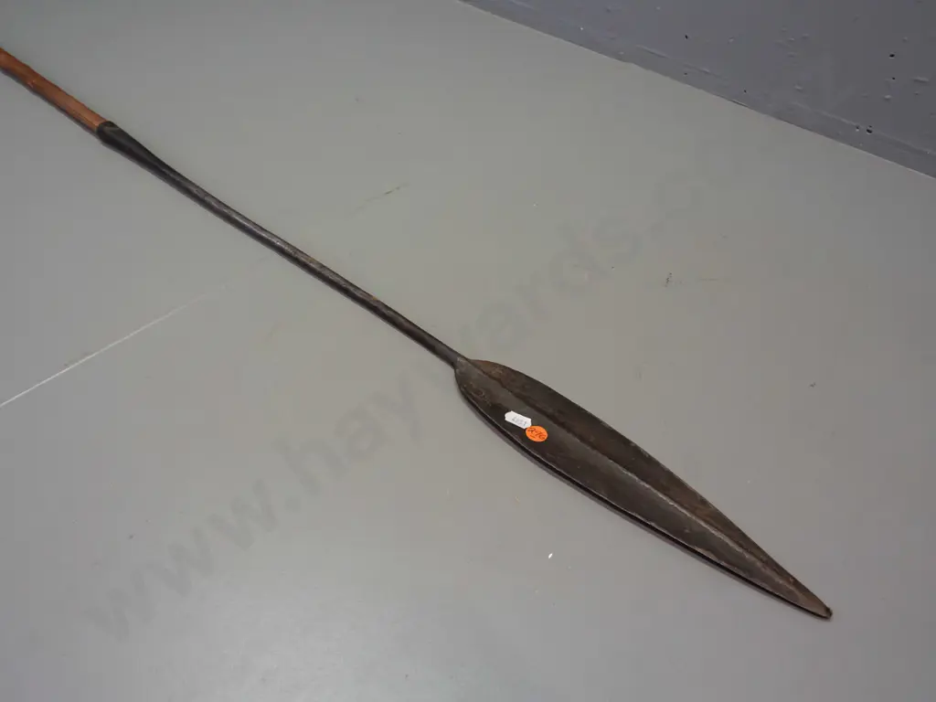 Kenyan Samburu spear - 3 piece, timber shaft with 2 forged metal end pieces, crack through timber, corrosion to metal Image 1++