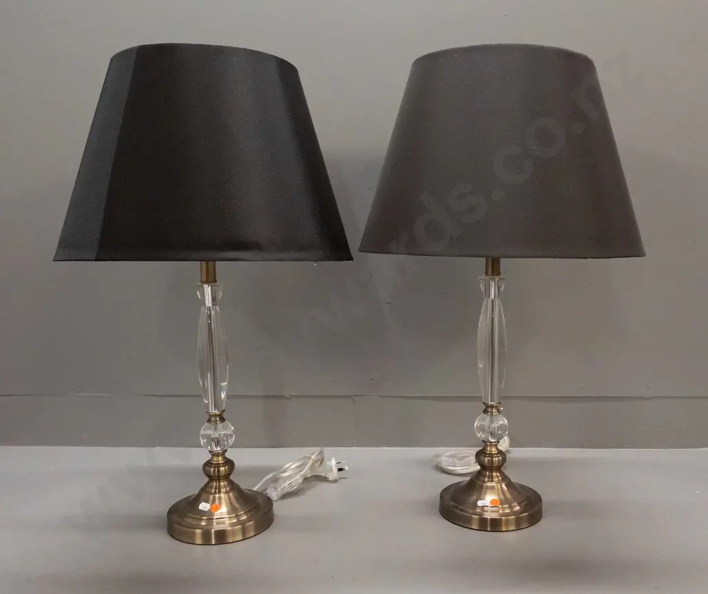 2x contemporary glass and brushed steel table lamps w/black fabric shades H-680 Shade D-420 Image 1++