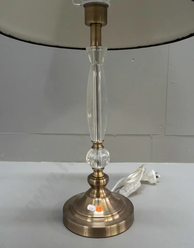 2x contemporary glass and brushed steel table lamps w/black fabric shades H-680 Shade D-420 Image 1++