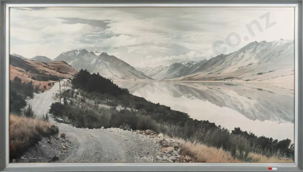 framed Whites Aviation hand coloured photograph "Ohau Road NZ" (overall aging) H540 W990 Image 1++