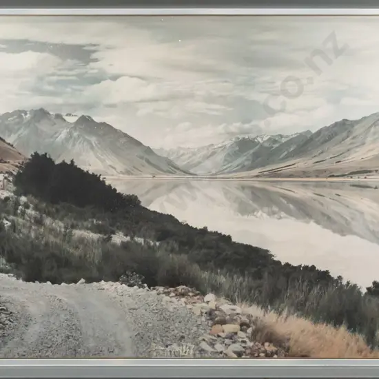 framed Whites Aviation hand coloured photograph "Ohau Road NZ" (overall aging) H540 W990