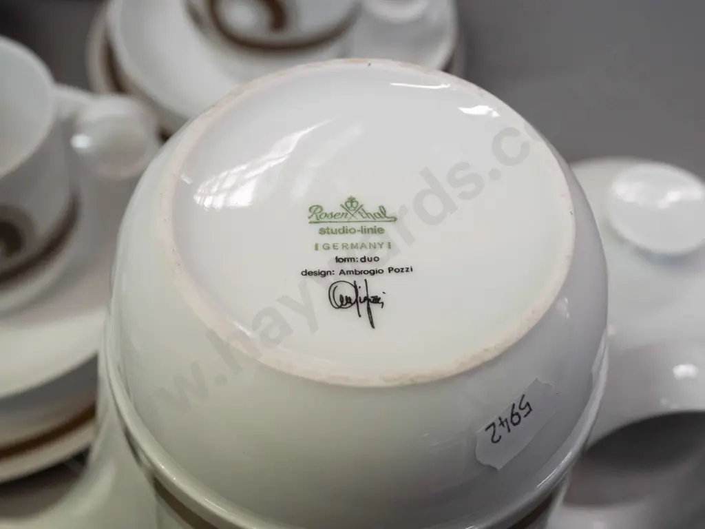 retro German Rosenthal coffee set - coffee pot, cream, sugar, 8 trios but missing one saucer - marked Studio Line Image 1++