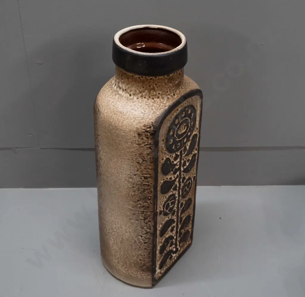 retro Austrian pottery bottle vase with floral panel H-420 W-160 Image 1++