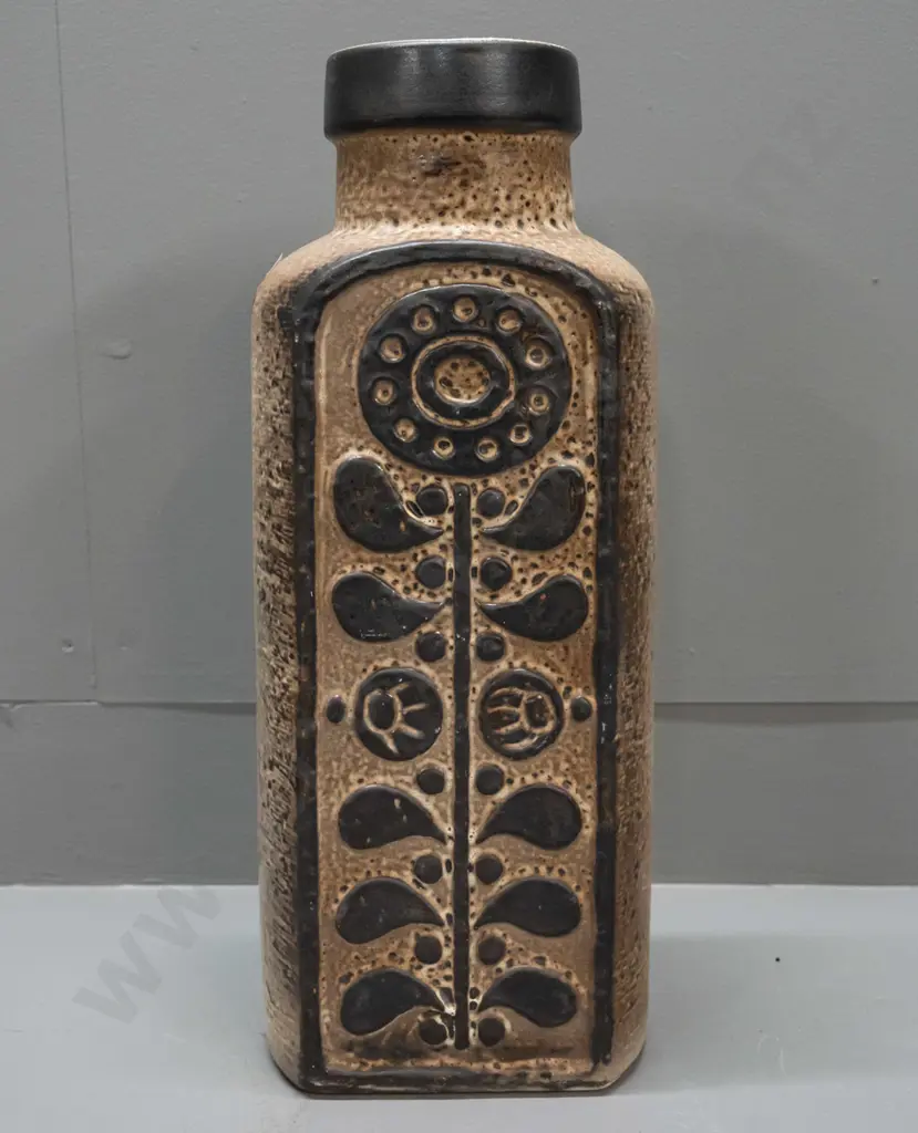 retro Austrian pottery bottle vase with floral panel H-420 W-160 Image 1++