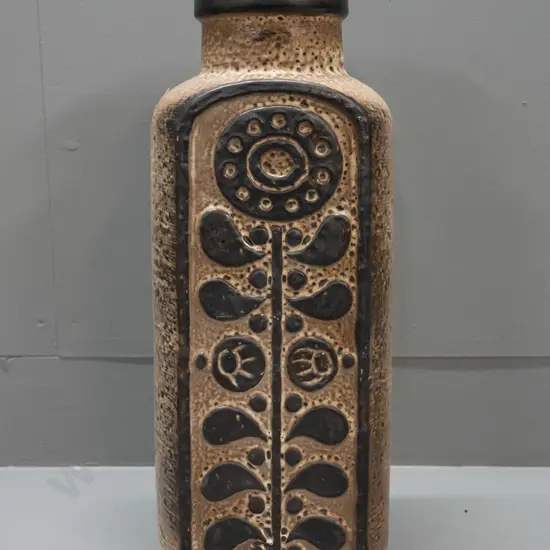 retro Austrian pottery bottle vase with floral panel H-420 W-160