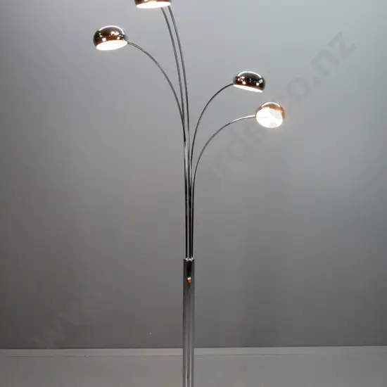 tall contemporary standard lamp with 5 chrome lamp heads on flexible arms, on marble base H-2100 Base D-350