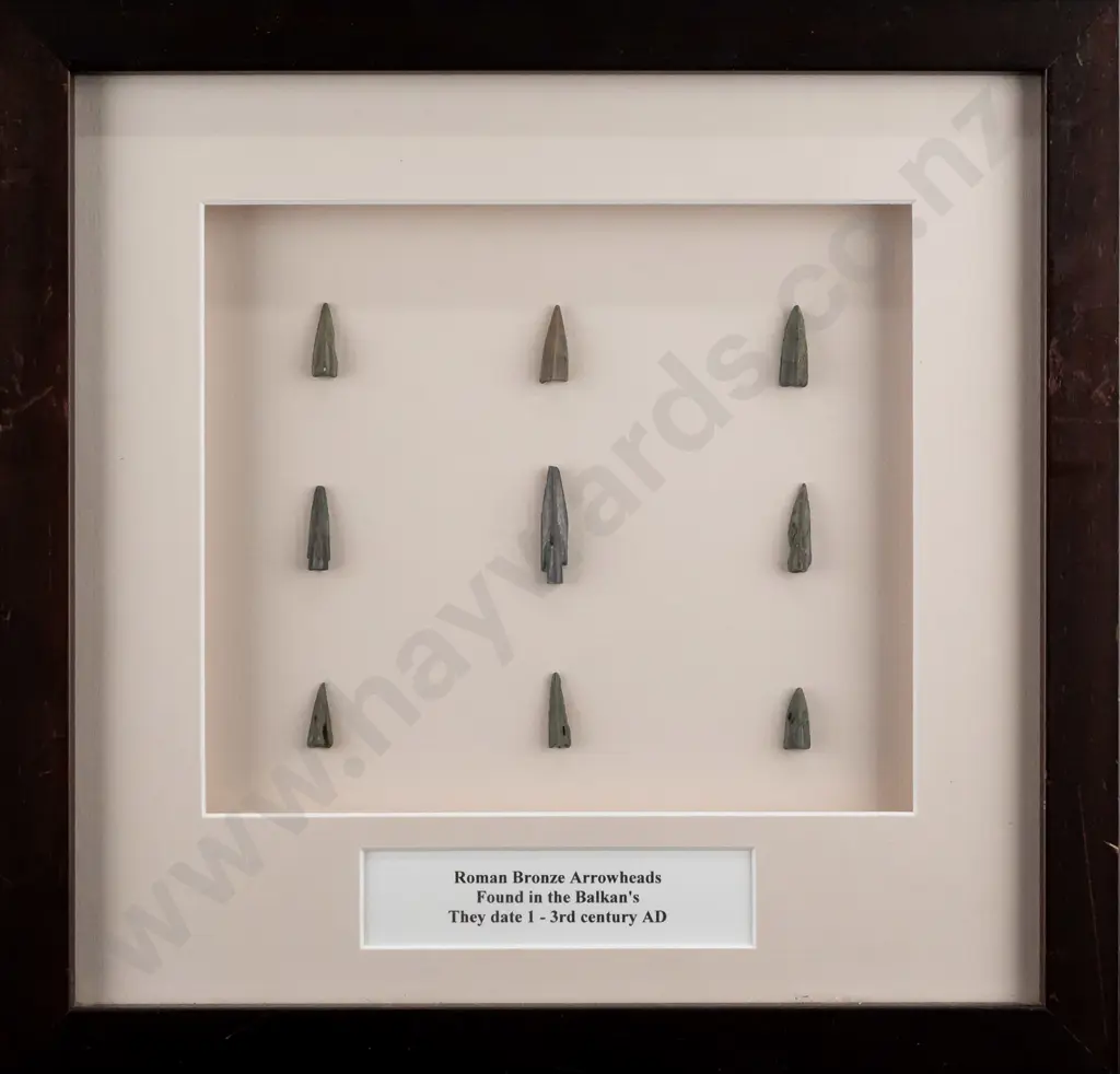 framed group of 9 Roman bronze arrowheads H-290 W-290 Image 1++