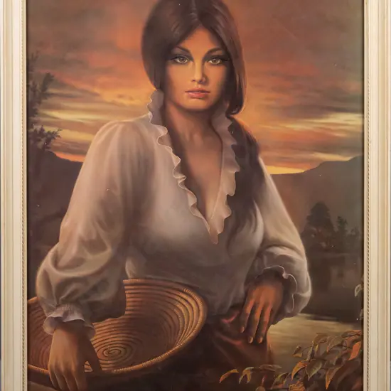 framed retro JH Lynch print "Wanda" (slight scratching and marks) H670 W490