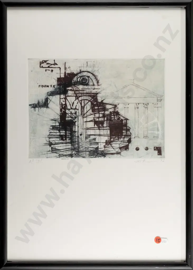 illegible signature framed artist's proof - architectural features H200 W280 Image 1++