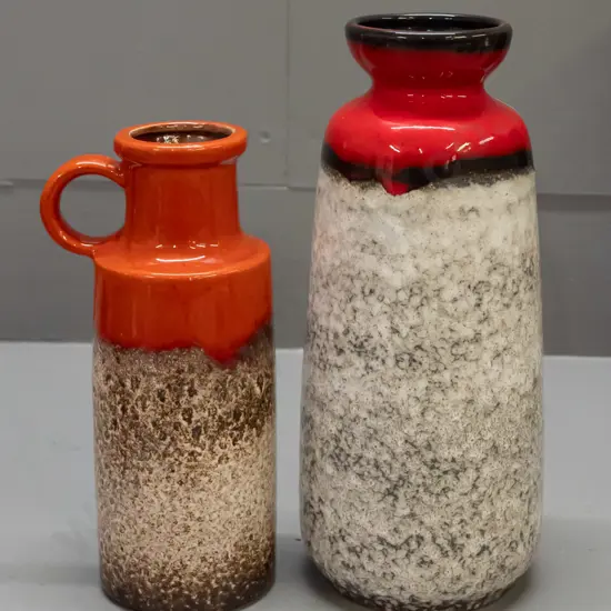 2 German pottery items - handled jug and vase, taller is H-260