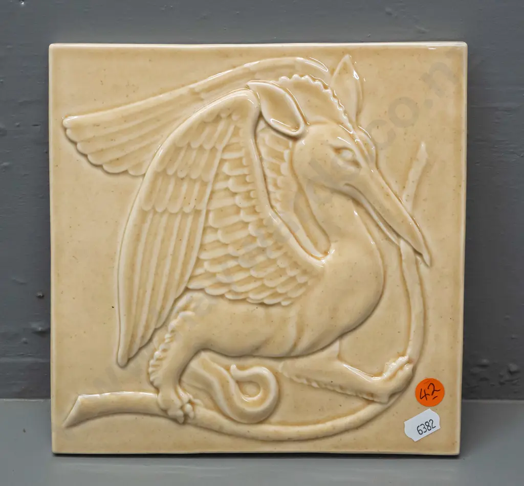 Marcus Wainwright small ceramic tile with mythical dragon figure - dated 2009 200 x 200. Image 1++