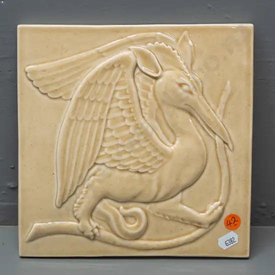 Marcus Wainwright small ceramic tile with mythical dragon figure - dated 2009 200 x 200.