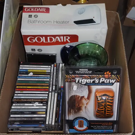 box; water jug, CDs etc