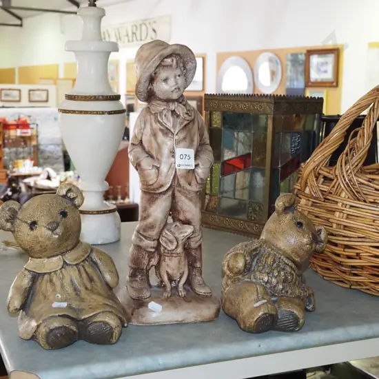 3x garden ornaments - boy and teddy bears H-3504