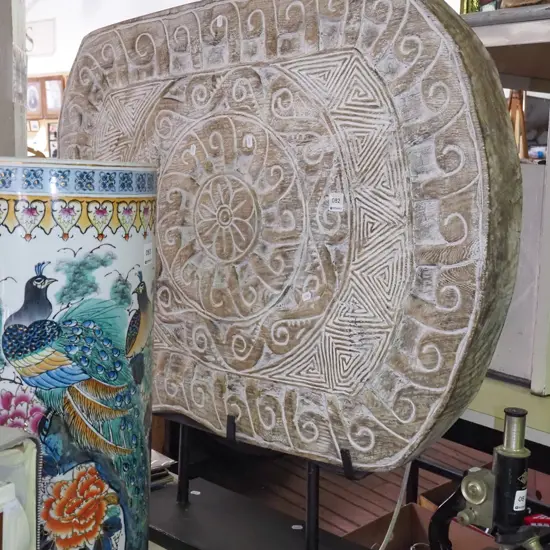 large carved wooden ornament on wooden stand H-850