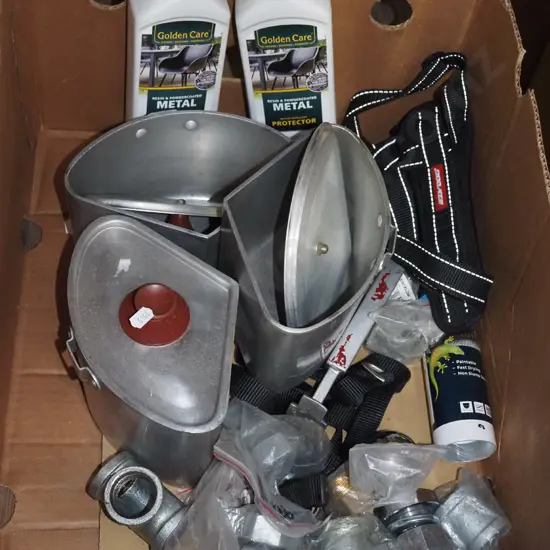 box; segmented pots, metal detector, pipe joiners etc