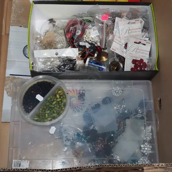 box; plastic organiser, beads, buttons etc