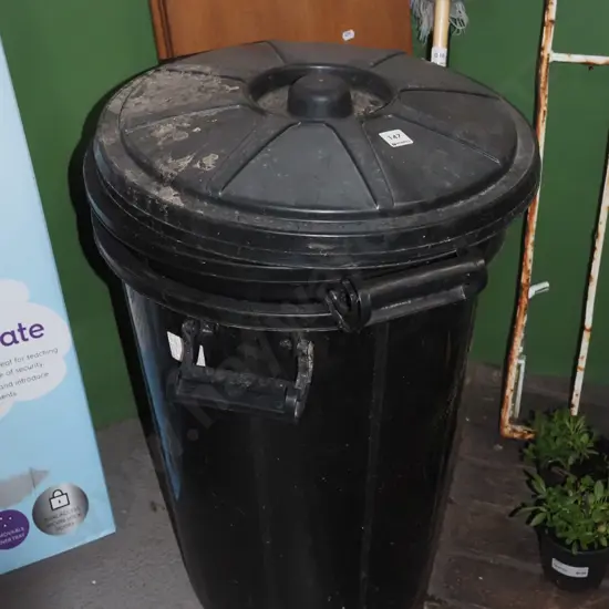 2x black plastic lidded bins