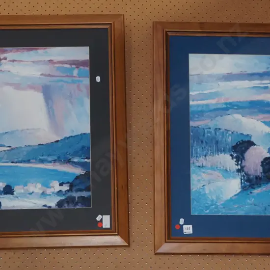 2x wood framed prints - landscapes - red dots