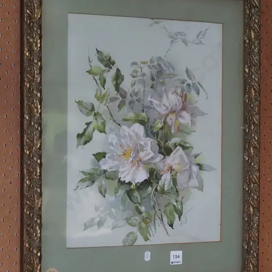 ornate gilt framed print - white roses