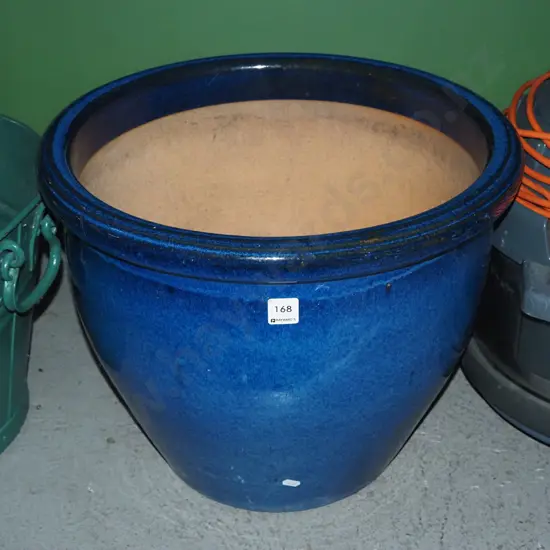 large blue glazed garden planter H-380