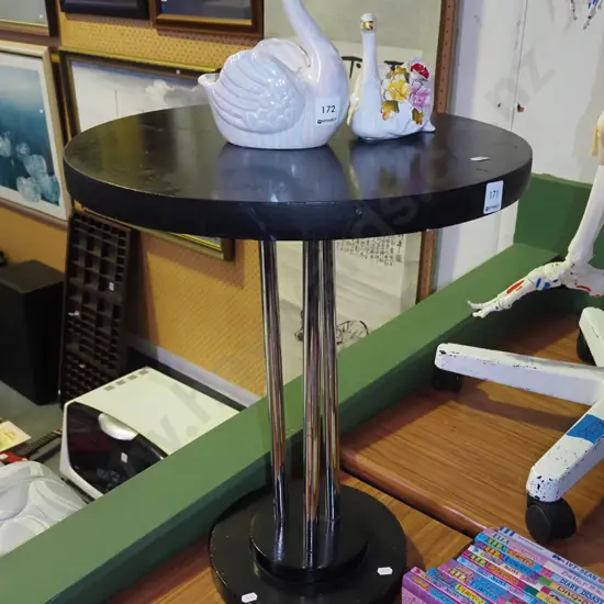 deco style wood and chrome end table - a little wobbly H-550