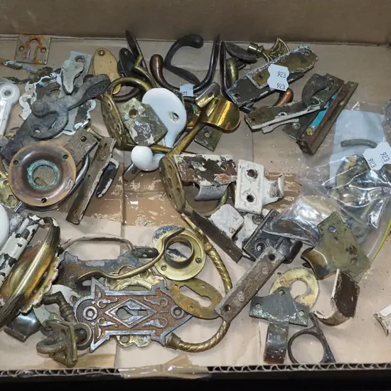 box; hinges, cupboard hardware etc