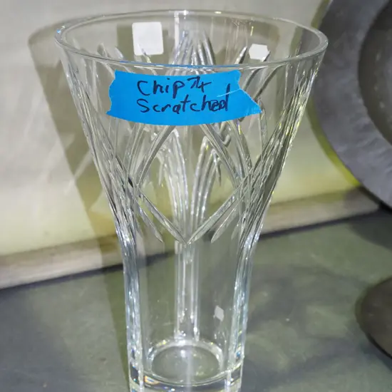 cut crystal vase - chip to rim H-300