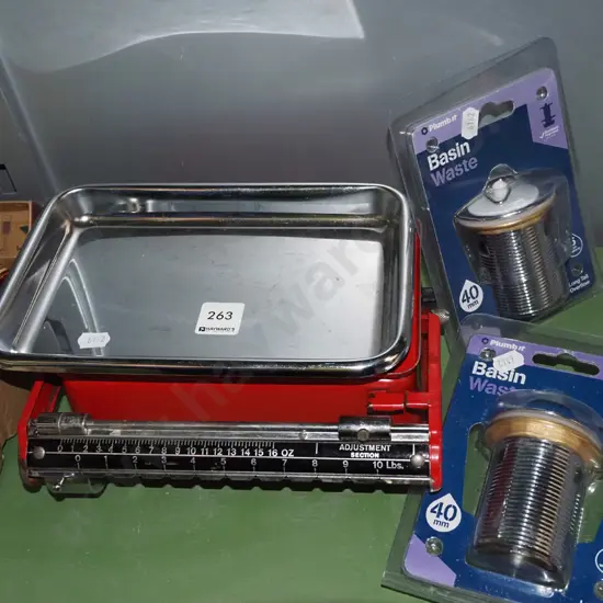 kitchen scales and 2x as-new basin waste sink drain fittings