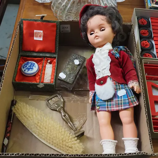 small Scottish themed doll, Chinese stamp set etc
