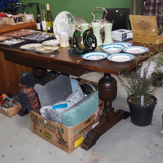 oak refectory based extending dining table H-770 W-1680 D-840