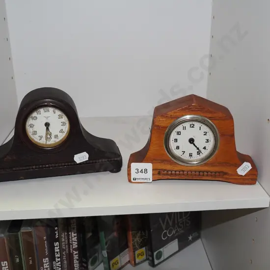2x small wood cased mantle clocks