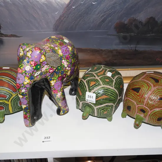 floral elephant, 3x tortoises
