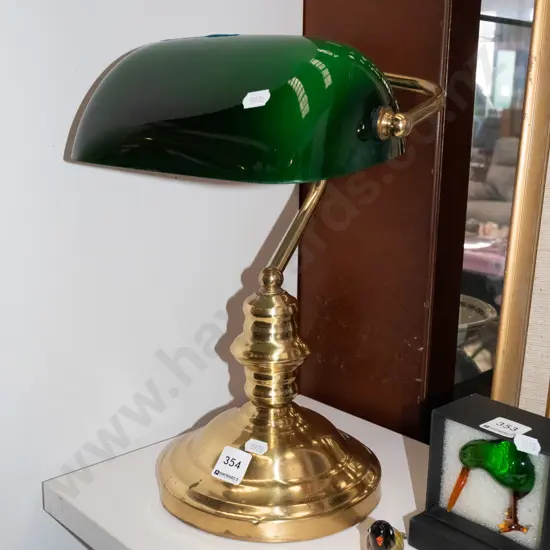 brass and green glass bankers lamp - cord has been cut