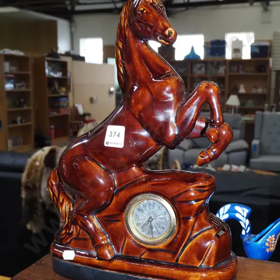 clockwork rearing horse mantle clock H-370