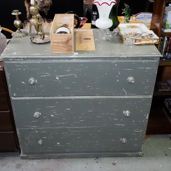 distressed painted mdf 3 drawer chest H-930 W-1010 D-500