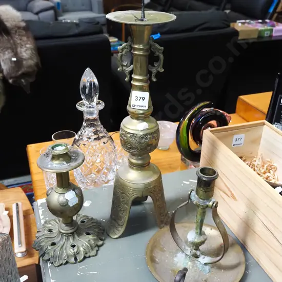 3x brass candlesticks Tallest H-350