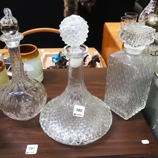 glass ship's decanter, 2 other decanters H-300