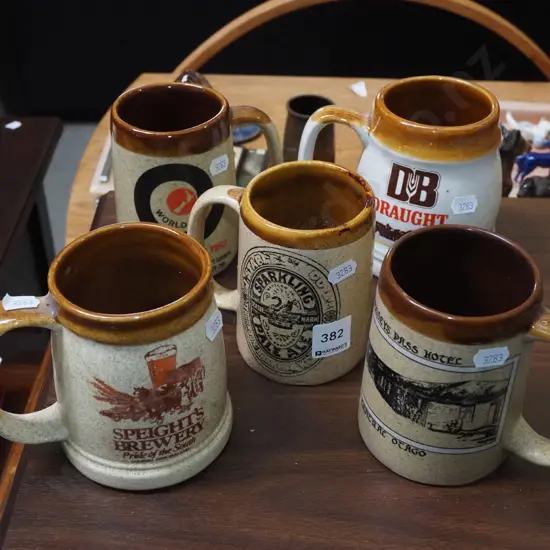 5x stoneware NZ brands beer mugs