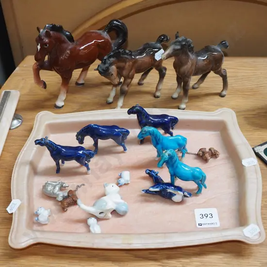 various horse figurines, early plastic tray Tallest horse H-130