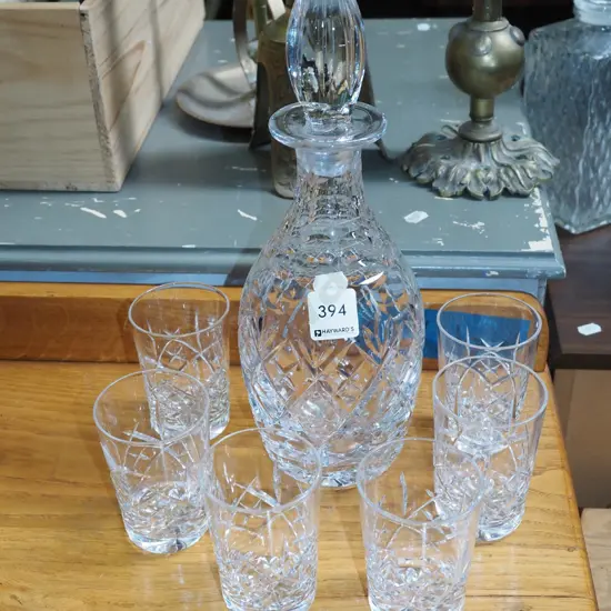 stoppered decanter and 6x tumblers