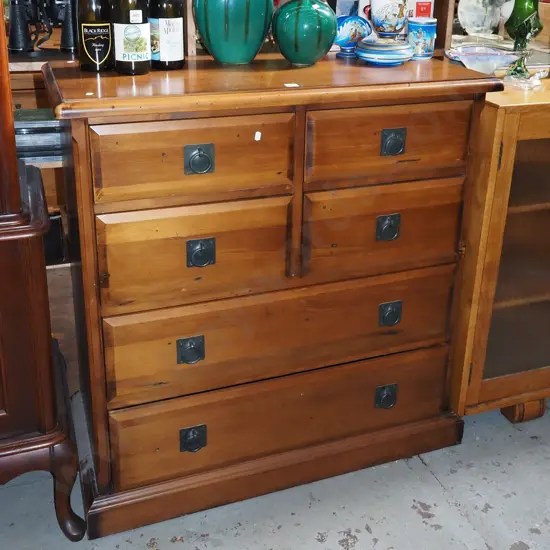 solid pine 6 drawer chest with brass drop handles H-980 W-950 D-450