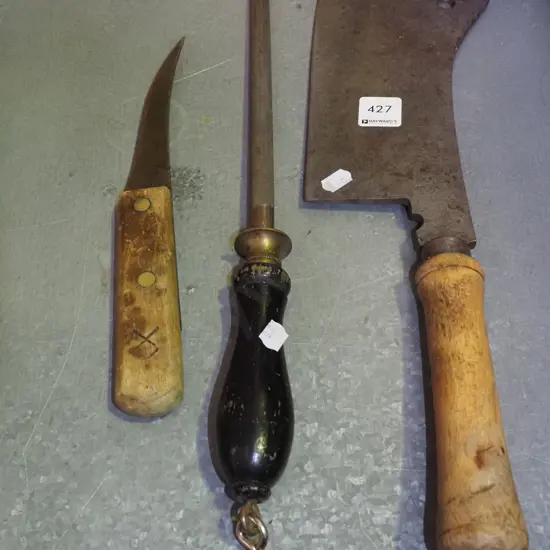 butcher's cleaver, steel, knife