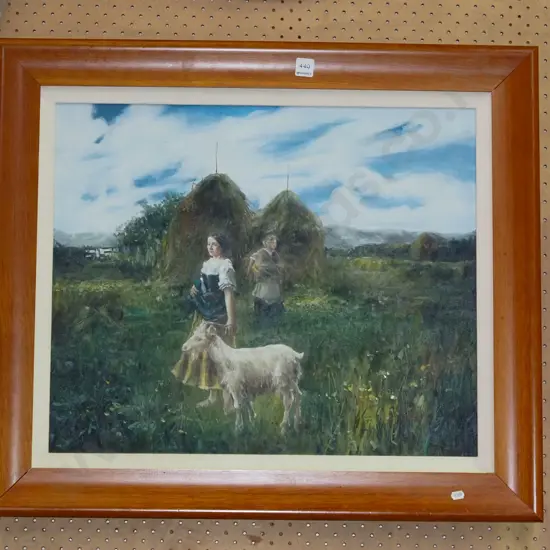 framed oil on board - haystacks