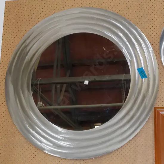 brushed metal circular framed wall mirror Diam-1050