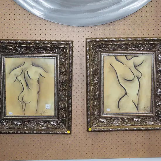2x framed inks - nudes -yellow dots