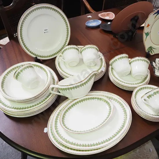 assorted Portland Pottery green, cream and gold cups, jug