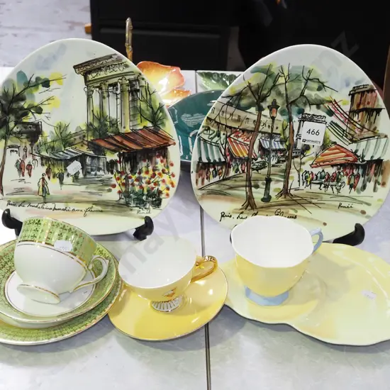 Royal Albert tennis set, cup, saucer, trio, 2x French themed plates